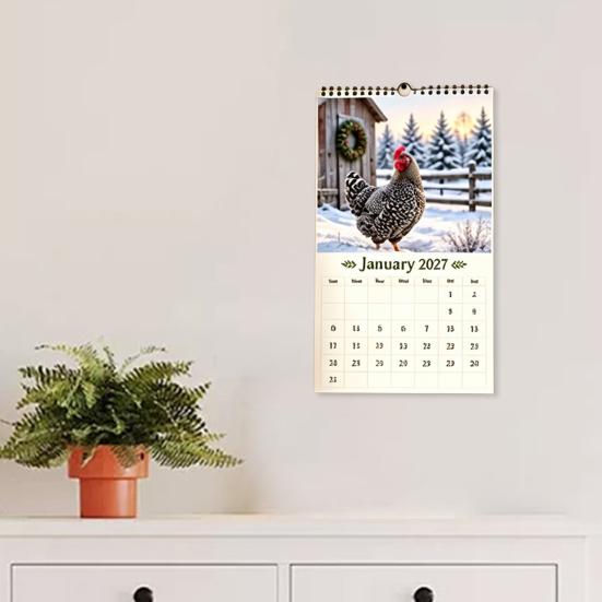 Farm Life Theme Calendar 2027 Country Chicken Wall Calendar, 12-Month Planner with Spiral Hens Chicks Binding, Thick Paper Academic Year for