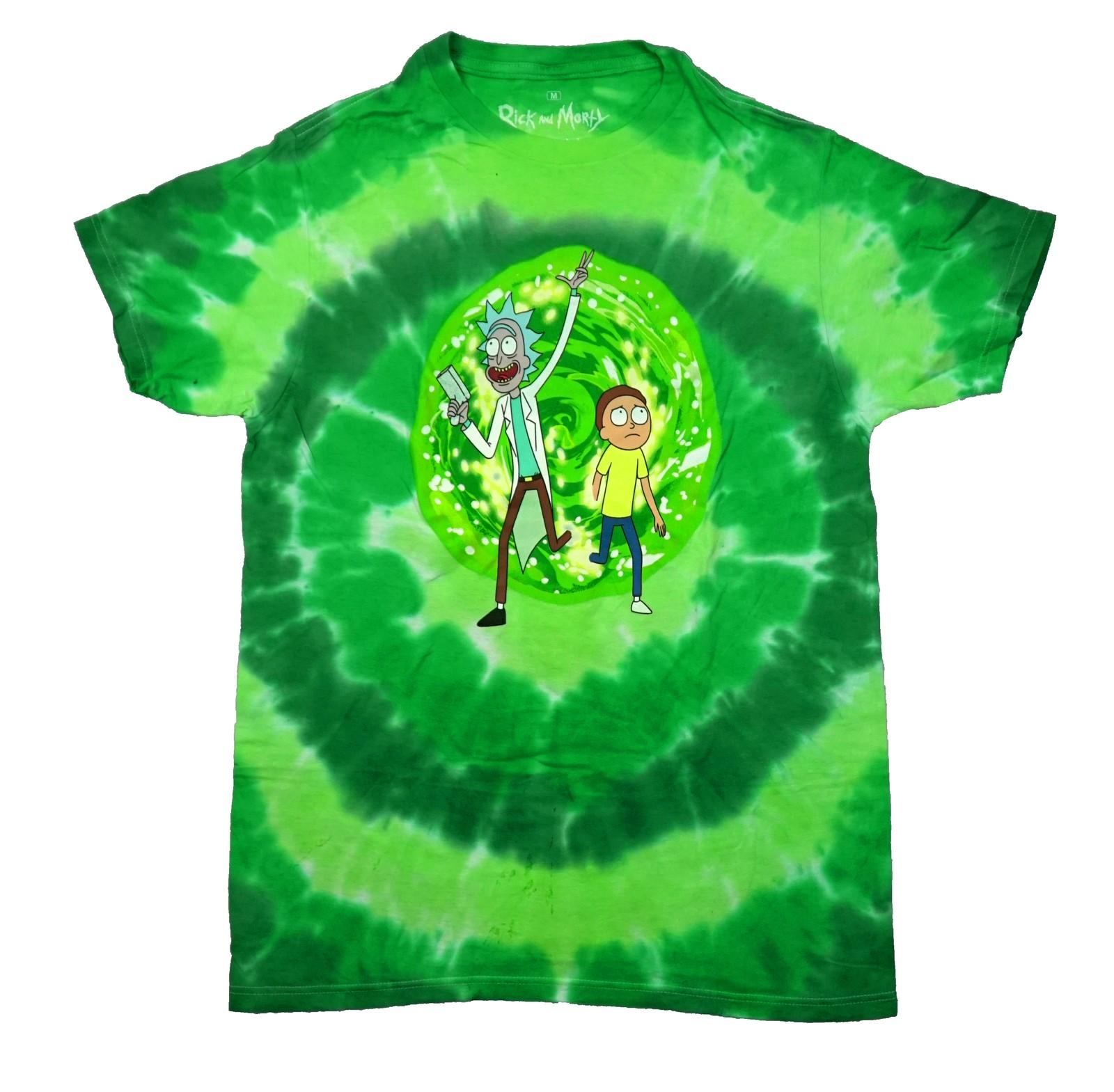Rick and Morty New Adult T-Shirt - Rick Portal Gun In Front of Green Portal Tie XL
