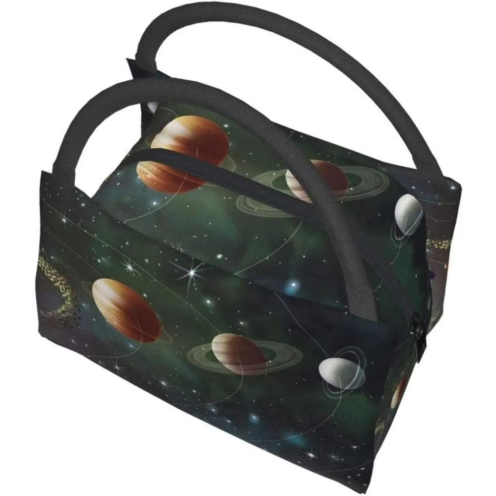 Portable Insulated Lunch Bag Solar System Planets Waterproof Tote Bento Bag for Office School Hiking Beach Picnic Fishing