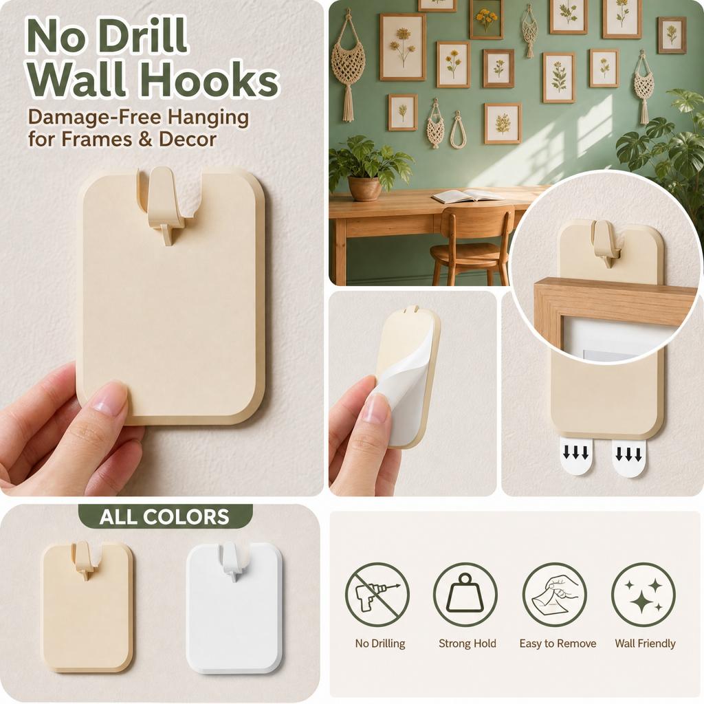 No-Drill Hanging Hooks - Adhesive Wall Hooks for Frames and Posters - Removable Hanging Solution for Home Decor