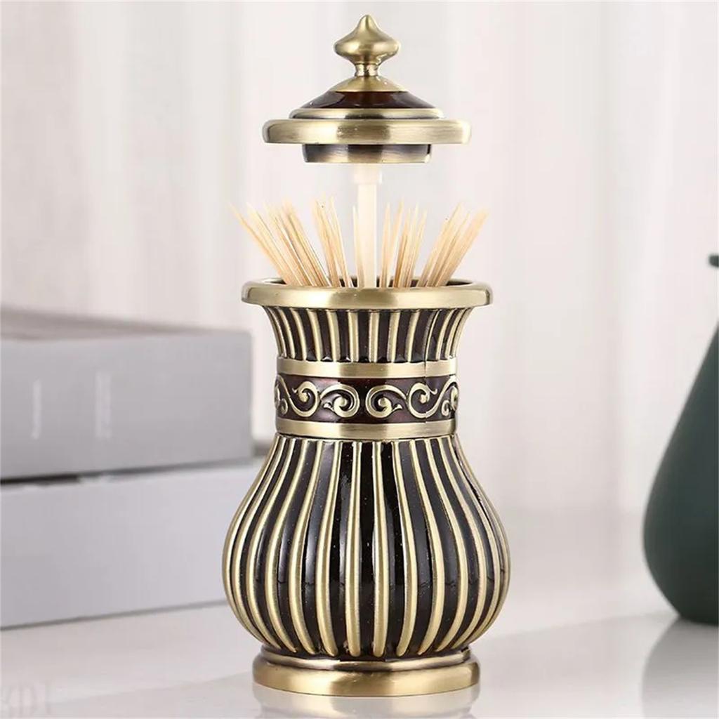 Toothpick Box Household Automatic Press Type Classical Toothpick Holder Living Room Coffee Table Restaurant Exquisite Toothpick Jar