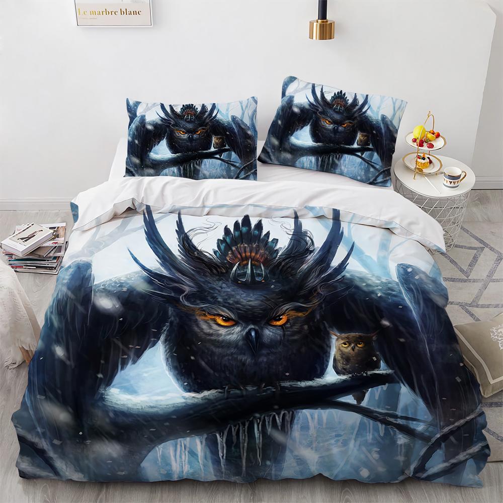 Owl Boys Youth Duvet Cover Set King Queen Cool Black Nighthawk Safari Wildlife Comforter Cover Bird Animal microfiber BeddingSet