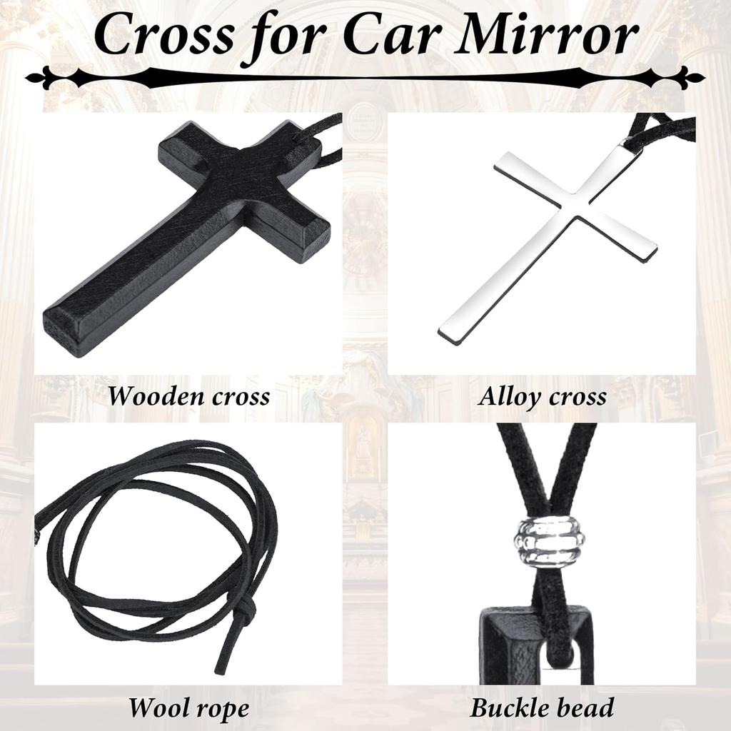 Cross for Car Mirror Hanging, Wood Cross Charms for Rear View Mirror, Car Hanging Ornament, Christian Accessories for Cars, Truck, Home Decor (Black)