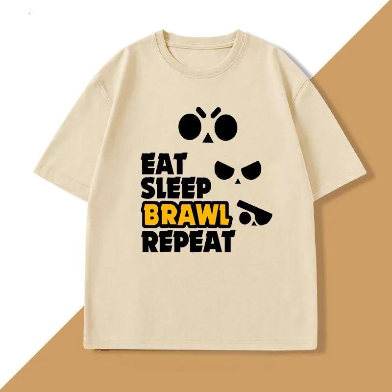 Eat Sleep Brawl Repeat T Shirt for Unisex WOMEN Gamer Mobile Game Brawl Printed Tshirt Casual Cotton Short Sleeve Unisexs Clothing