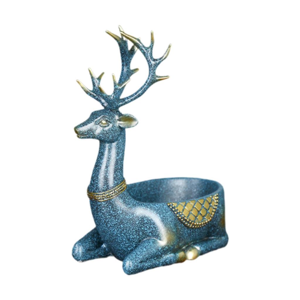 Cartoon Deer Statue Candy Dish Desktop Storage Tray Cute Decorative Figurine for
