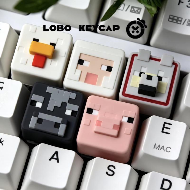 Cartoon Square Shape My World Series Pixel Style Multiple Styles Keycap Keyboard Decoration Resin Material Custom Edition Gifts