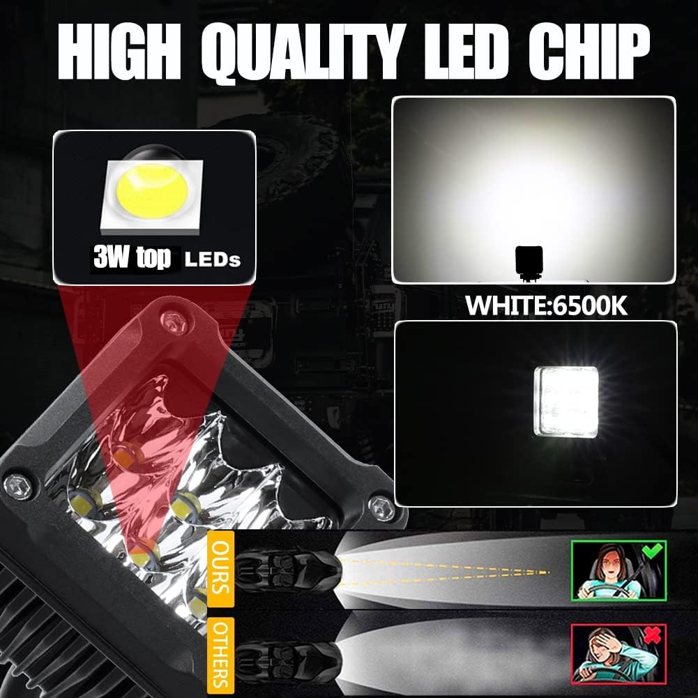 Motorcycle Fog Lights, 2'' Inch 27W Spot Mini Cube Work Driving Pod Lights For Offroad Trucks ATV UTV SUV 4X4 Pick Up Car Boat