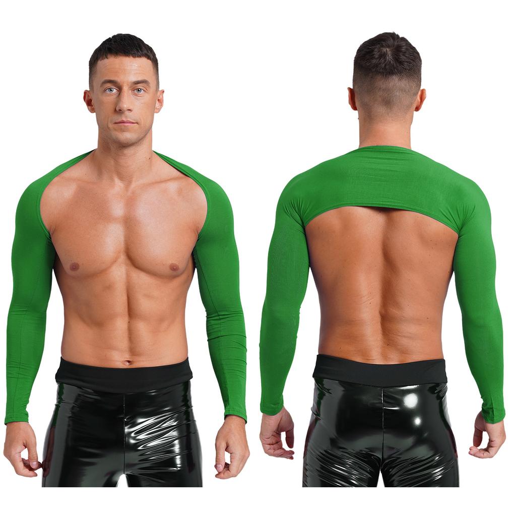 Herren Offene Vorderseite Crop Top Lässig Einfarbige Langarm Strickjacke Fitness Sport Bolero Schulterbedeckung Tops zum Zeigen des Körpers