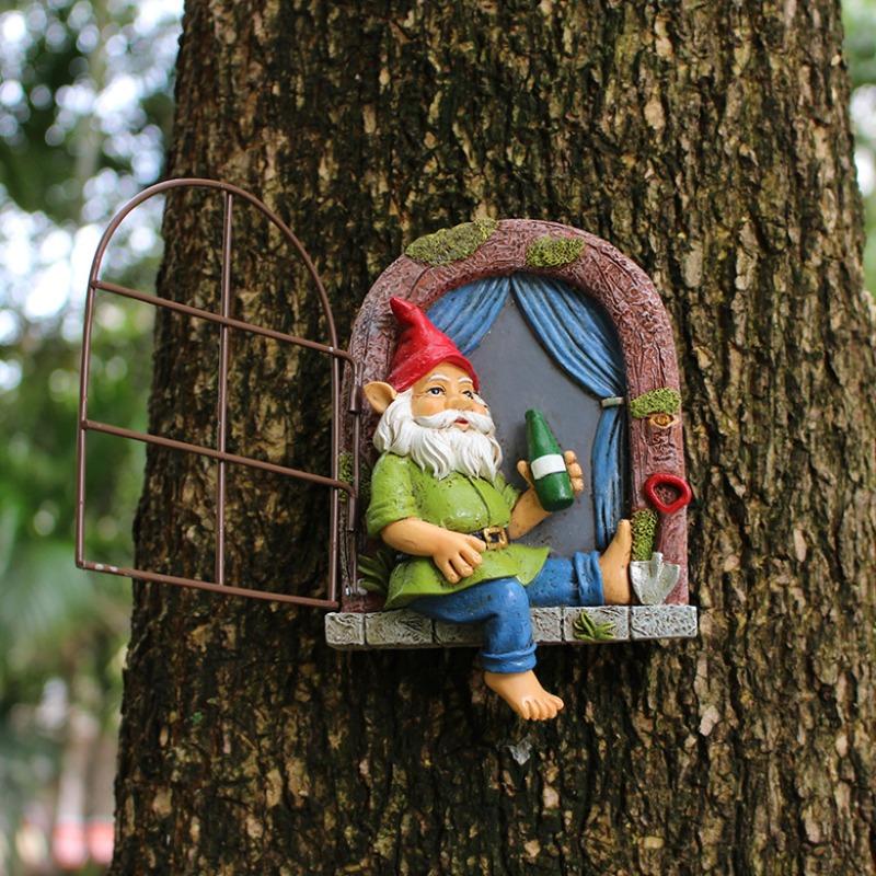 Drinking Dwarf Window Hanging, Creative Outdoor Garden Tree Hanging, Home Wall Decoration, Resin Handicrafts