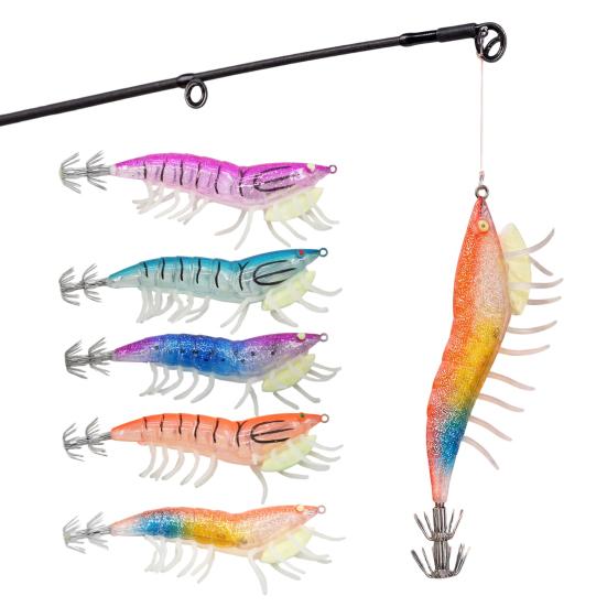 12CM/20G Karanlıkta Parlayan Karides Yem, Kalamar Jig Kancası Biyonik Karides Yem, Tatlı Su Tuzlu Su Alabalık Levrek Balıkçılığı İçin Simülasyon Karides Yemi