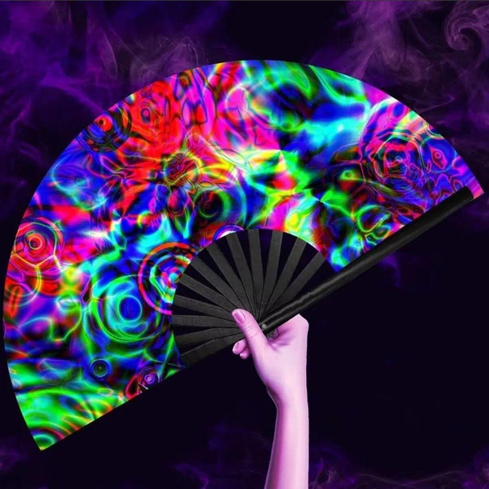 27/33cm Folding Hand Large Disco Fan Popping Clack Handheld Light Up Fans Large Clacking UV Glow Fans Performance Wedding Party