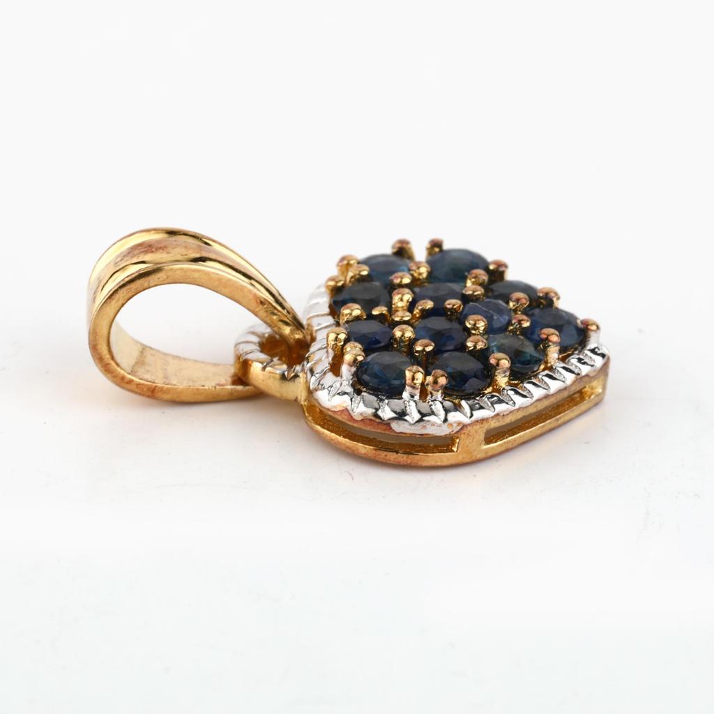 925 Sterling Silver Gold Plated Blue Sapphire Pendant Round Handmade Fine Jewelry Gift for Her