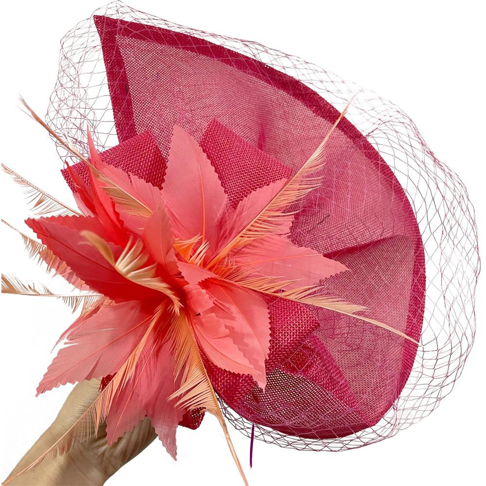 New European And American Style Deep Leather Pink Hair Accessories Mysterious Mesh Cover Headgear Gift Hat