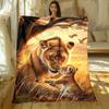 1pcLion Mother and Cub African Savanna Sunset Flannel Blanket Wild Animal Print Soft Warm Throw Blanket for Bed Living RoomDecor