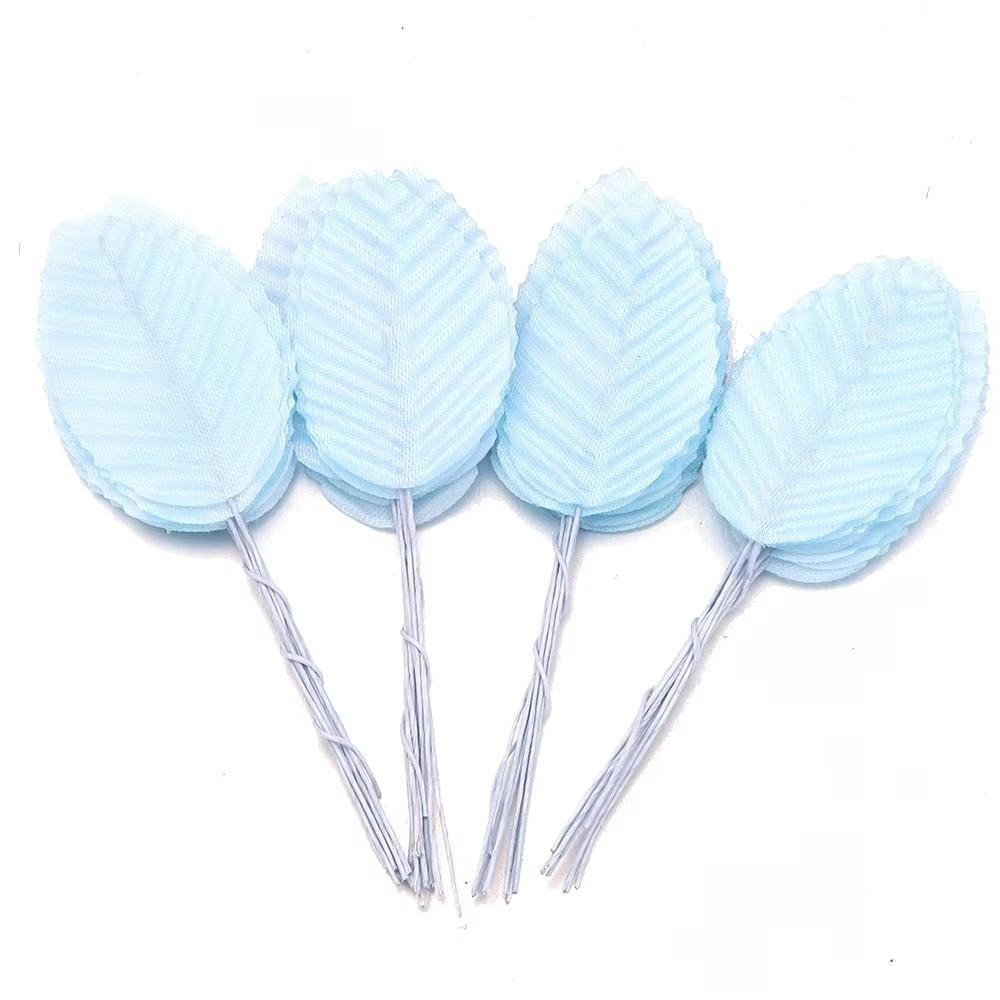 40Pcs Nylon Artificial Silk Rose Leaves Single Leaf Wired Stem Artificial Green Leaves DIY Crafts Floral Decoration Leaf