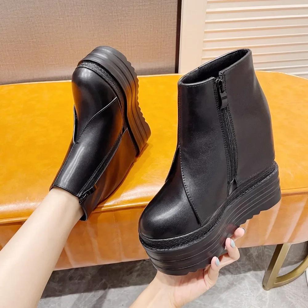 Autumn Womens Ankle Boots Black 14cm Ultra High Heel Zip Platform Bottes Sexy Inner Heigthen Wedges White Black Short Botas