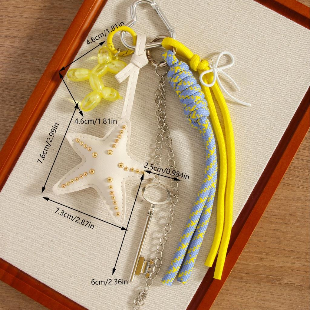 Internet celebrity personalized starfish key fringed balloon dog versatile pendant keychain woven rope bag pendant gift