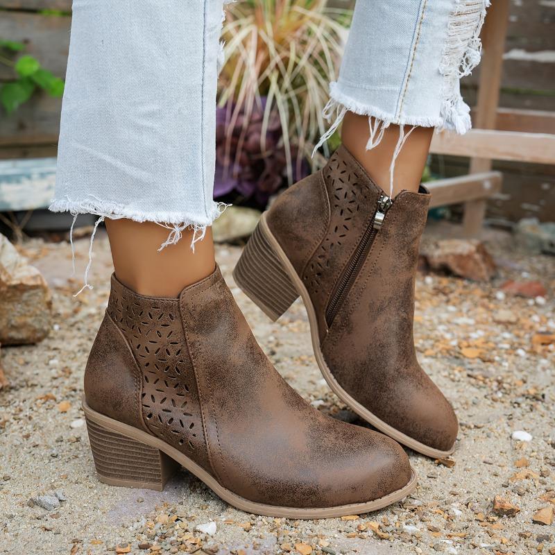 Women'S Chunky Heel Ankle Boots with Zipper Closure - Pointed Toe Synthetic Cover Casual Boots, Breathable Fabric Lining & TPR Sole for All-Day
