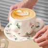 Korean ins style, hand-painted flower handmade ceramic coffee cup, ceramic milk coffee cup and saucer set