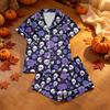 Damen Casual Halloween-Print Pyjama-Set, Zweiteilig Bequeme Nachtwäsche