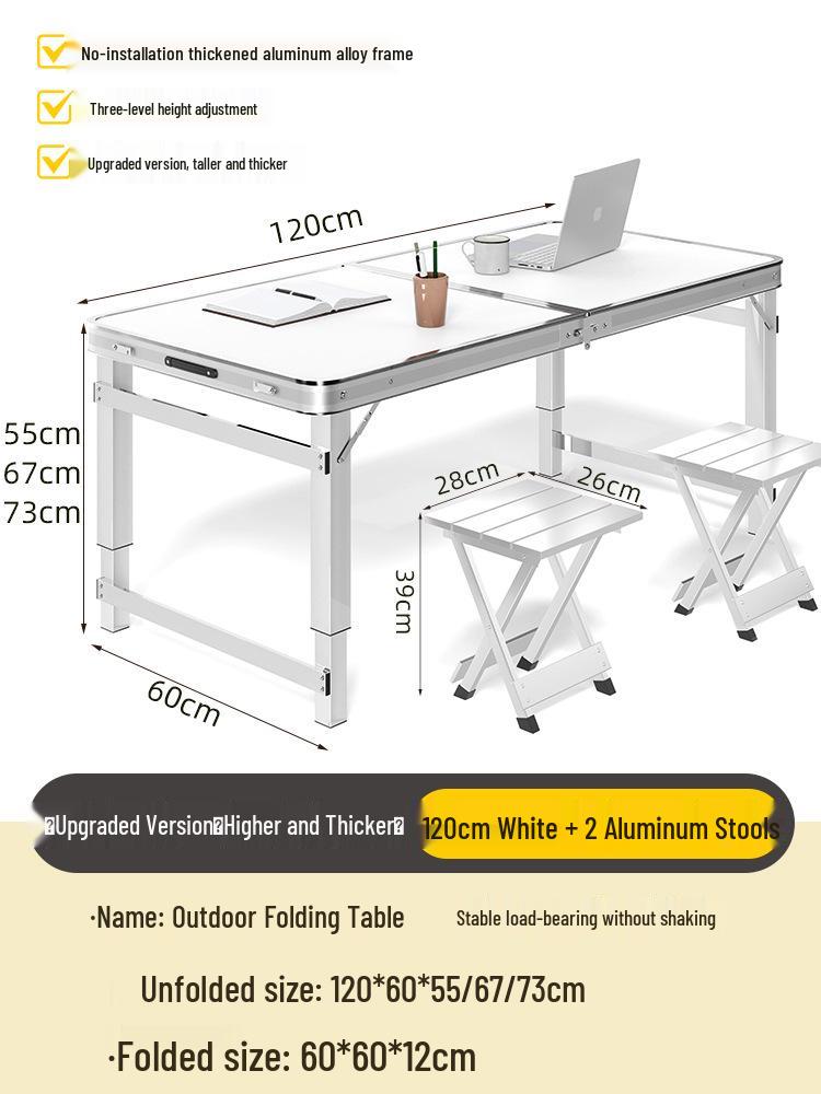 Adjustable Height Aluminum Folding Picnic Table & Chairs Set for Outdoor Camping & BBQ