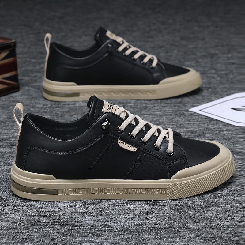 

Fashion Men s Shoes 2025 New Fashion Casual Sneakers PU Leather Comfortable Non Slip Students Outdoor Vulcanized Shoes Running Shoes 44 чёрный