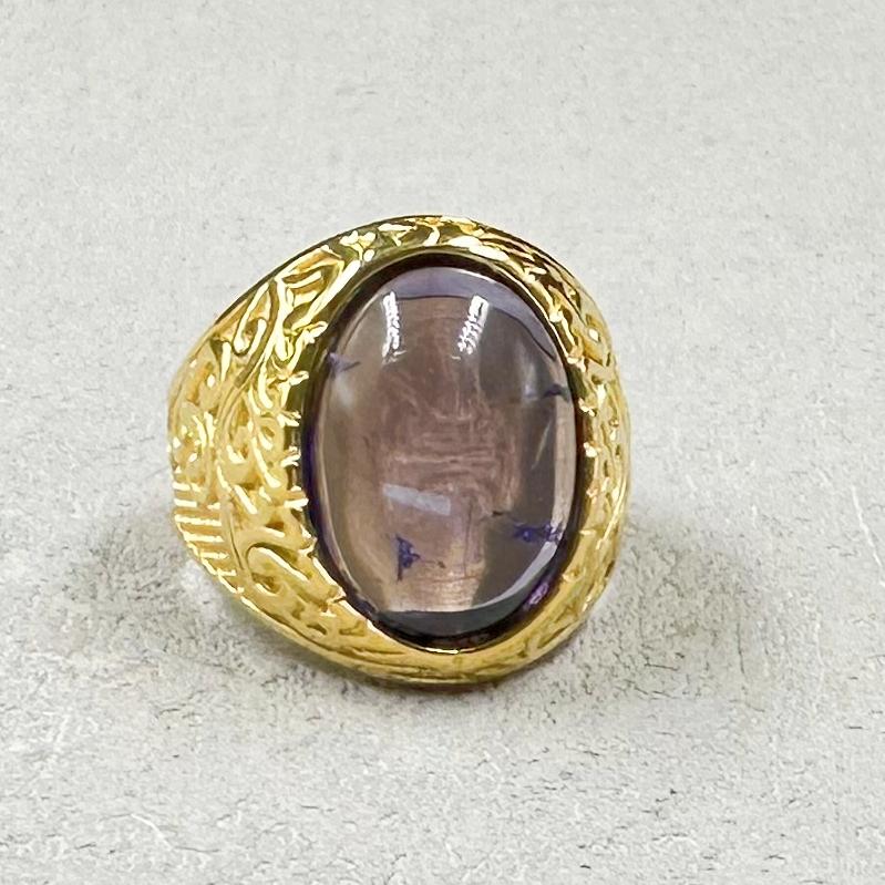 Retro 18K Gold Plated Stainless Steel Rings Luxury Big Stone Men Women Rings Wedding Couple Fashion