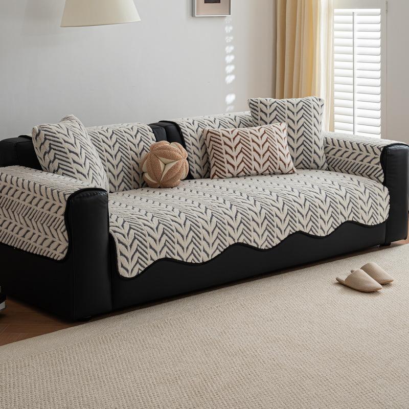New Leather Sofa Cushion Autumn And Winter Plush Seat Cushion Light Luxury High Sense Simple Modern Non-Slip Straight Row Cover