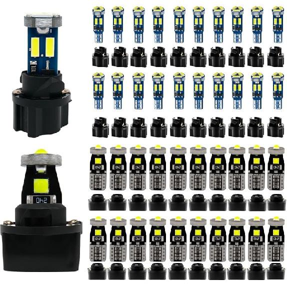 WLJH 40 Pack 194 168 T10 T5 LED Bulbs With Sockets, Non Polarity, Dimmable, For Dash Cluster Dome Map Door Trunk Parking License Plate Lights,300 LM