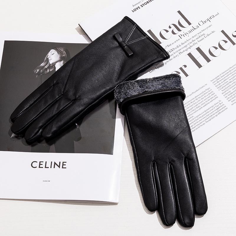 Women's Genuine Leather Winter Warm Gloves for Outdoor Sports, Thickened Matching Apparel Gloves