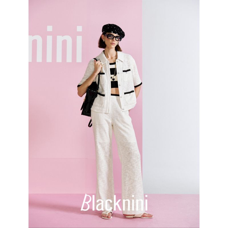 Blacknini "Breathing Sleeve" Island Gold and Silver Silk Thin and Glittering Linen Knitting Shirt/Pants