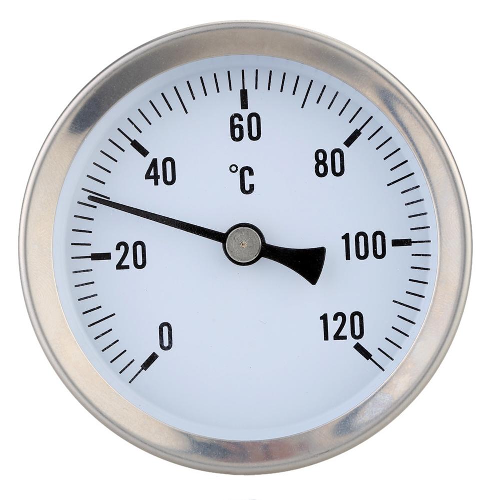 Pipe Thermometer Temperature Gauge For Heating Applications Robust Housing Temperature Range 0-120 C 63mm Diameter Silver Black