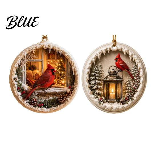 Reusable Winter Window Decor 2 Pcs Red Bird Christmas Ornaments 2D Round Acrylic Snowy Scene Decorative Ornaments for Elders Xmas Tree Hanging