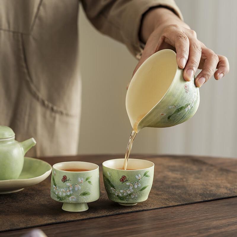 Hand-painted Kohiki Ceramic Orchid Butterfly Tea Cup