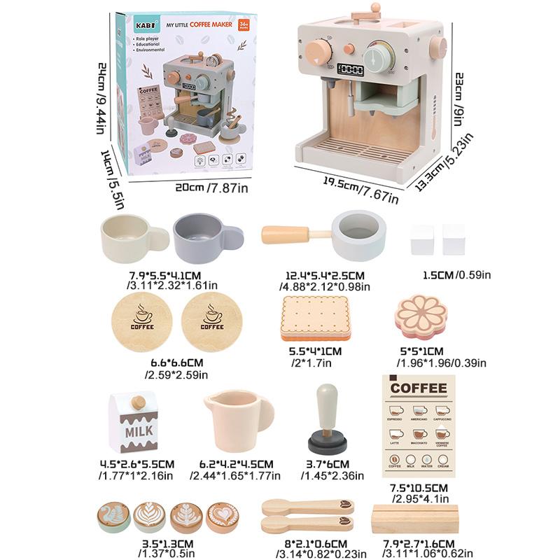 Baby Preted Toy Wooden Coffee Machine Children Kitchen Toy Games Children Montessori Educational Cosplay Indoor Diy Toys