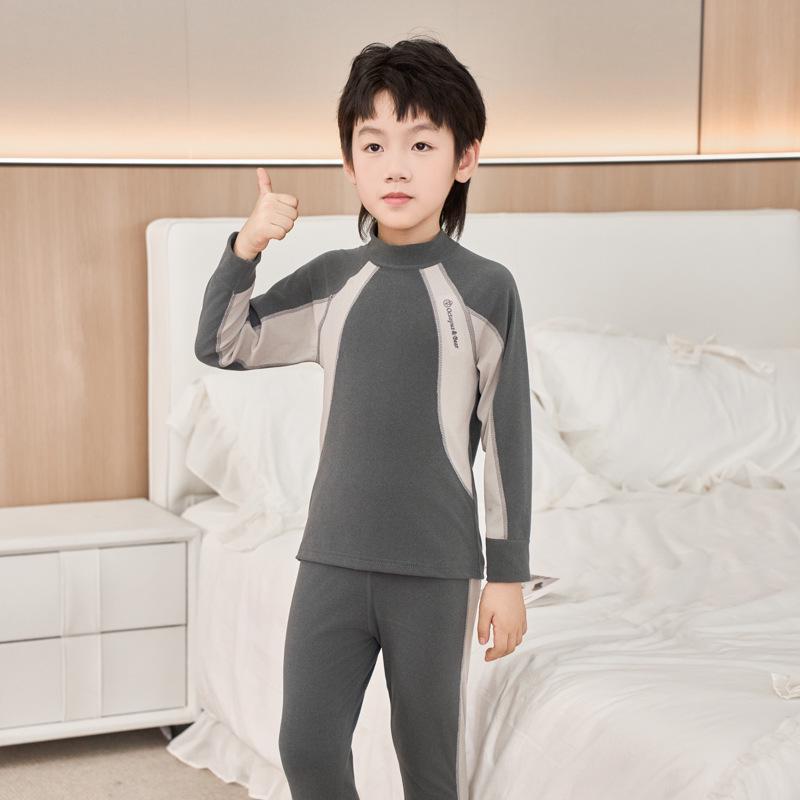 Детский теплый двухсторонний начесовый комплект термобелья - осенне-зимняя базовая пижама для мальчиков и девочек 100cm серый