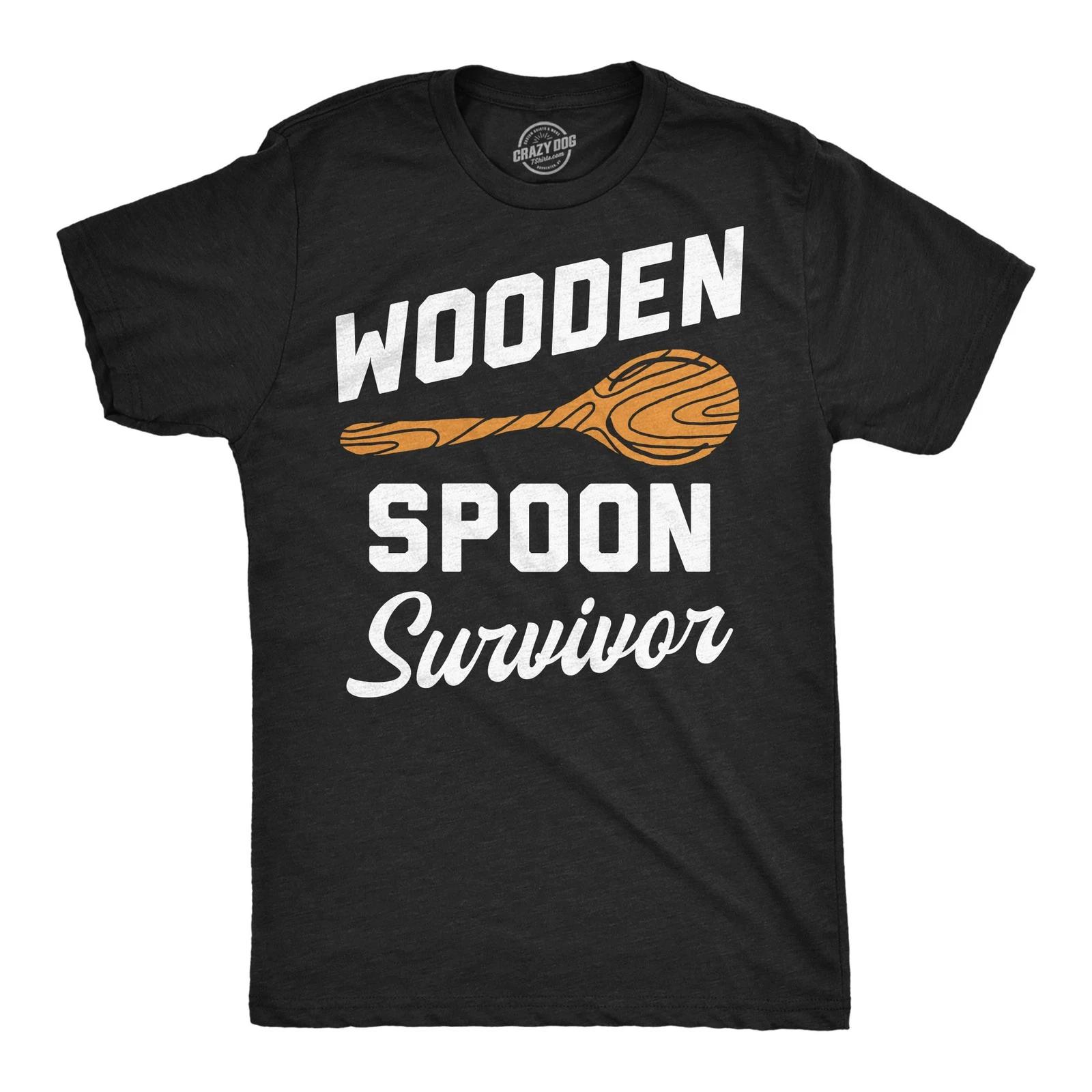 Mens Funny T Shirts Wooden Spoon Survivor Sarcastic Parenting Graphic Novelty S