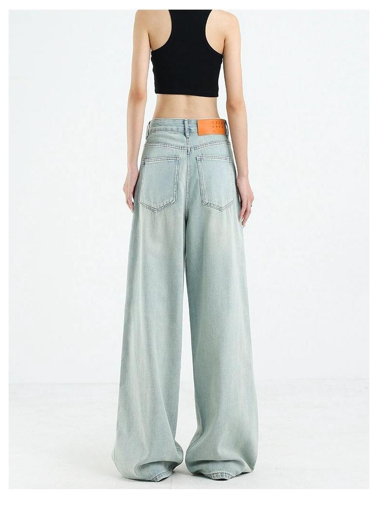 KENH Women's Light Blue High Waist Wide Leg Jeans, Four Seasons Wearable, 2024 New Loose Floor-Length Style