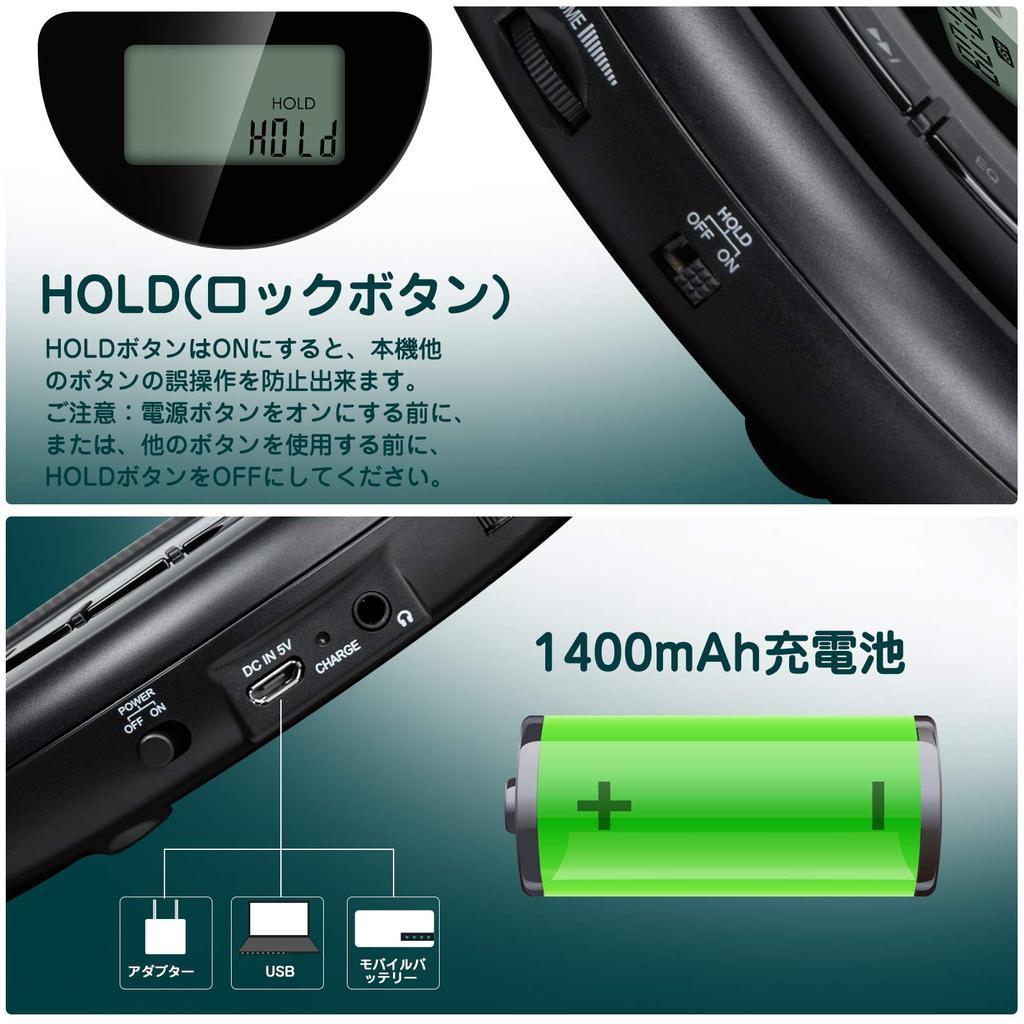 Gueray Portable CD Player with 1400mAh Rechargeable Compact TF Card Adjustable Playback ASP Wire Language Music Fetal Japanese Instruction Manual