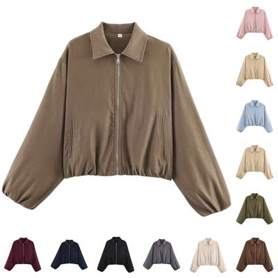 Women's Color Fashionable Sleeve Long Sleeved Zipper Casual Top Jacket Jacket
