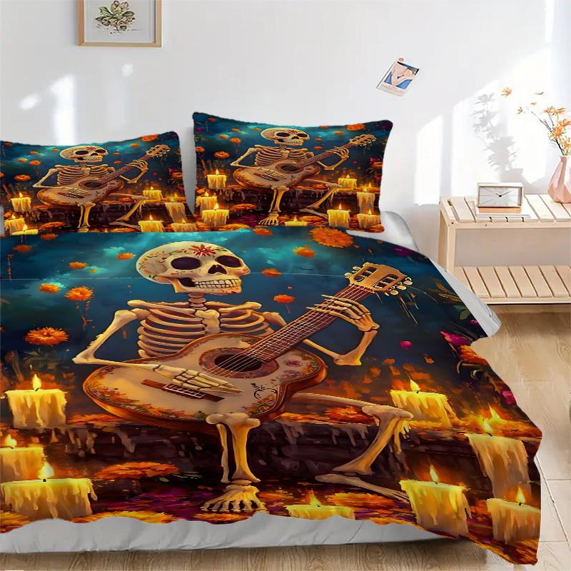 

3pcs Skull Guitarist Duvet Cover Set - Machine Washable, Includes 1 Cover and 2 Pillowcases, No Core Included yy251013133 135x200cm
