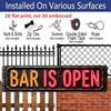 2D Flat Aluminium Decorative Sign- A Retro-Style Neon Sign in 2D Flat Design, Showcasing Illuminated 'Bar Is Open' Text, Perfect for Bars