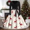 Women's Vintage V-Neck Long Sleeve Christmas Print Casual Dress