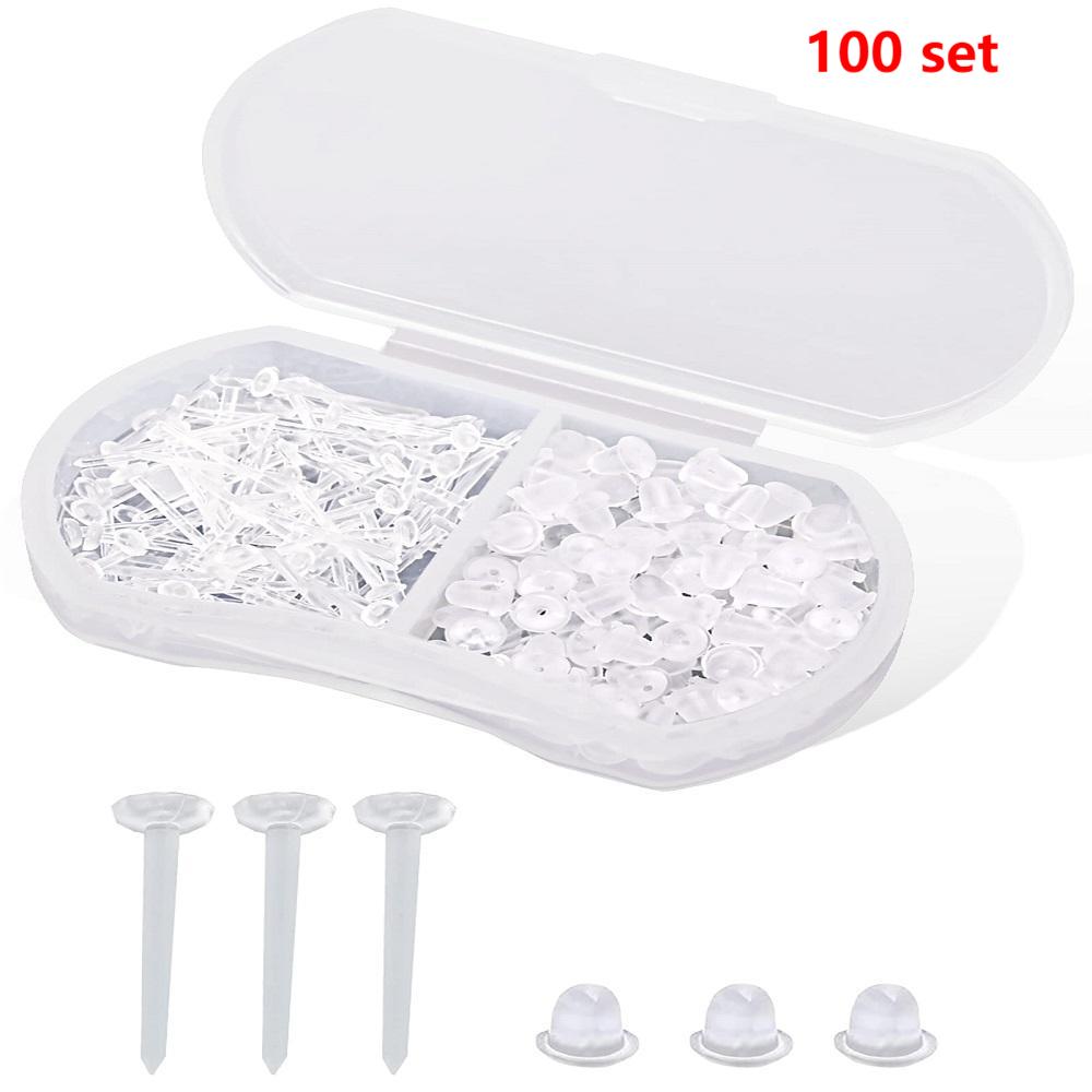 100 set de cercei hipoalergenici simpli din plastic, ace pentru urechi, ac și rășină, spate, accesorii pentru urechi.