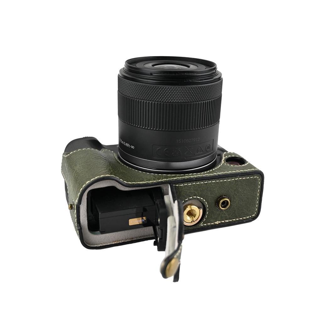 Litchi Pattern PU Leather Shoulder Bag For Canon EOS R50V 14-30mm Lens Camera Case Battery Opening Full Body Cover
