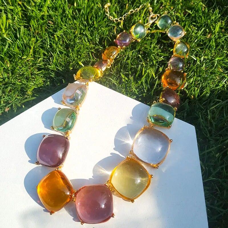 

ZA Многоцветное прозрачное колье из смолы, женское ювелирное изделие, индийское массивное позолоченное металлическое ожерелье с большим воротником, новинка 2023 года