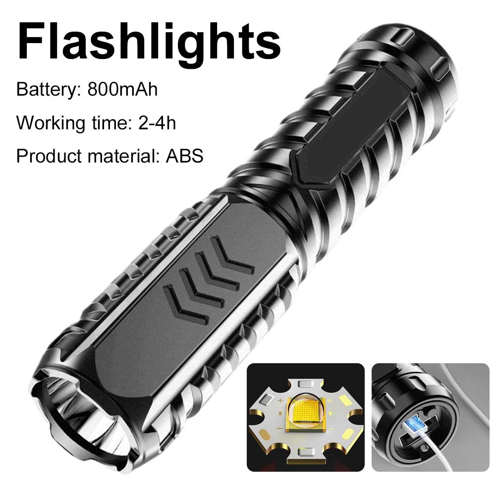 Mini Portable Flashlight USB Rechargeable Small Household Torch Outdoor Camping Hiking Emergency Lighting Light