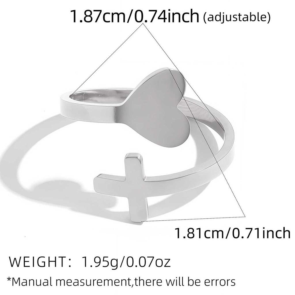 304 Stainless Steel Heart Cross Open Rings for Women Men Romantic No Fading Adjustable Couple Rings Valentine's Day Jewelry Gift