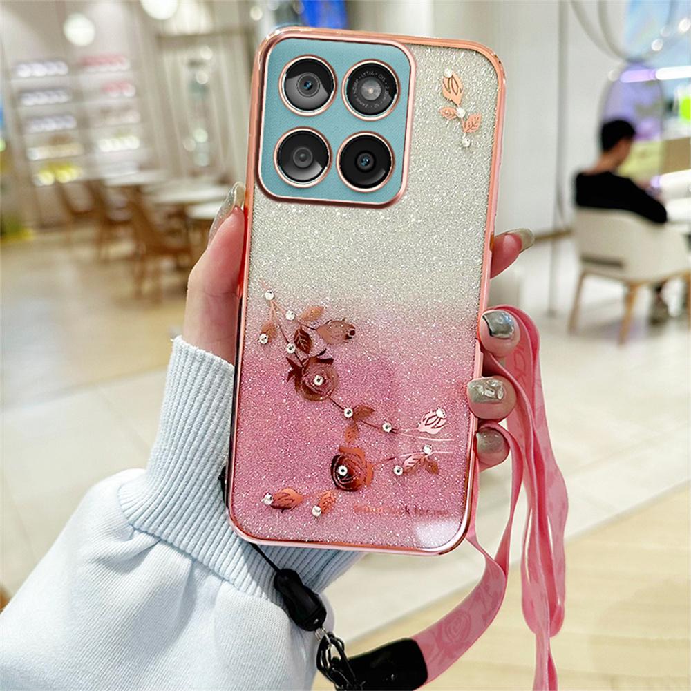 KADEM For Motorola Edge 60 Fusion 5G/Edge 60 5G/Edge 60s 5G Case Flower Pattern TPU Gradient Phone Cover with Lanyards