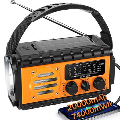Radio Meteo de Urgență Multifuncțional cu Alimentare Solară și Manivelă, 20000mAh.